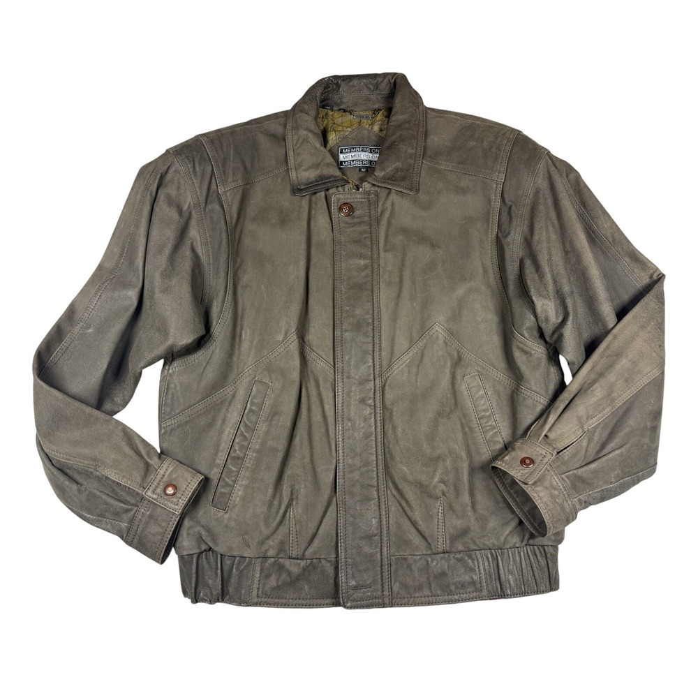 VTG Members Only Leather Bomber Jacket Men 42/L Brown Aviator Motorcycle‎ Zip